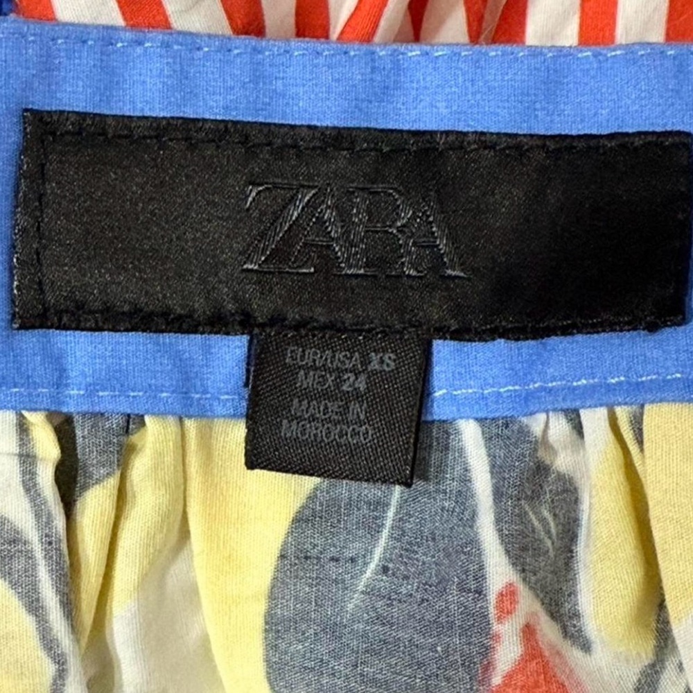 Zara Yellow Floral & Blue Trim Tiered A-Line Skirt - Picture 5 of 5